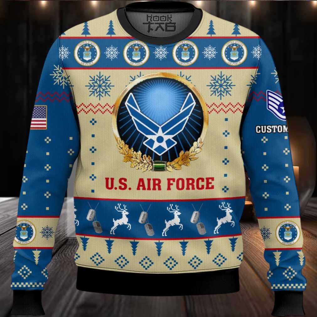 US Air Force Proudly Served – Custom Name And Rank Ugly Sweater US Air Force Proudly Served – Custom Name And Rank Ugly Sweater