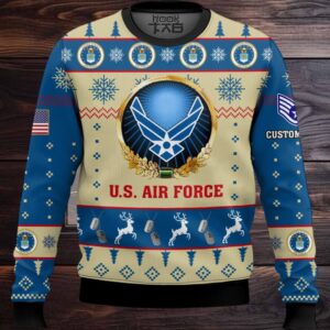 US Air Force Proudly Served – Custom Name And Rank Ugly Sweater