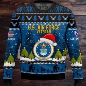 US Air Force Thank You God – Custom Name And Rank Ugly Sweater