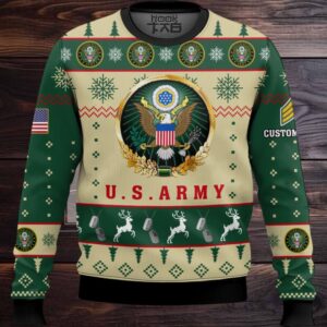 US Army Proudly Served – Custom Name And Rank Ugly Sweater