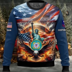 US Coast Guard Liberty Eagle – Custom Name, Rank And Years Of Service Ugly Sweater US Coast Guard Liberty Eagle – Custom Name, Rank And Years Of Service Ugly Sweater