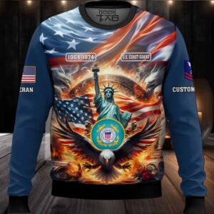 US Coast Guard Liberty Eagle – Custom Name, Rank And Years Of Service Ugly Sweater