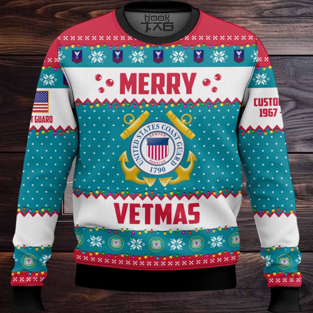 US Coast Guard Merry Vetmas – Custom Name And Years Of Service Ugly Sweater US Coast Guard Merry Vetmas – Custom Name And Years Of Service Ugly Sweater