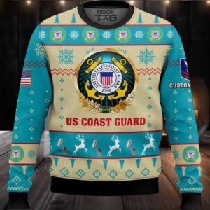 US Coast Guard Proudly Served – Custom Name And Rank Ugly Sweater
