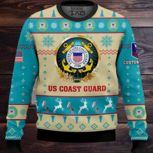 US Coast Guard Proudly Served – Custom Name And Rank Ugly Sweater