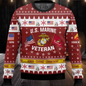 US Marine Corps I Served My Country And Damn Proud Of It – Custom Name, Rank And Years Of Service Ugly Sweater