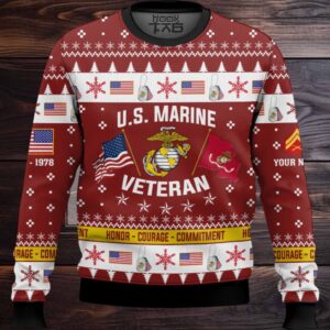 US Marine Corps I Served My Country And Damn Proud Of It – Custom Name, Rank And Years Of Service Ugly Sweater