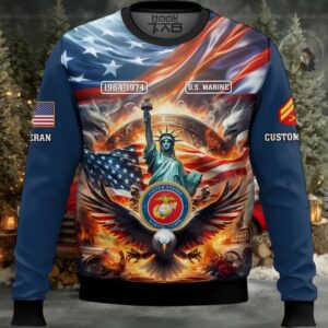 US Marine Corps Liberty Eagle – Custom Name, Rank And Years Of Service Ugly Sweater US Marine Corps Liberty Eagle – Custom Name, Rank And Years Of Service Ugly Sweater
