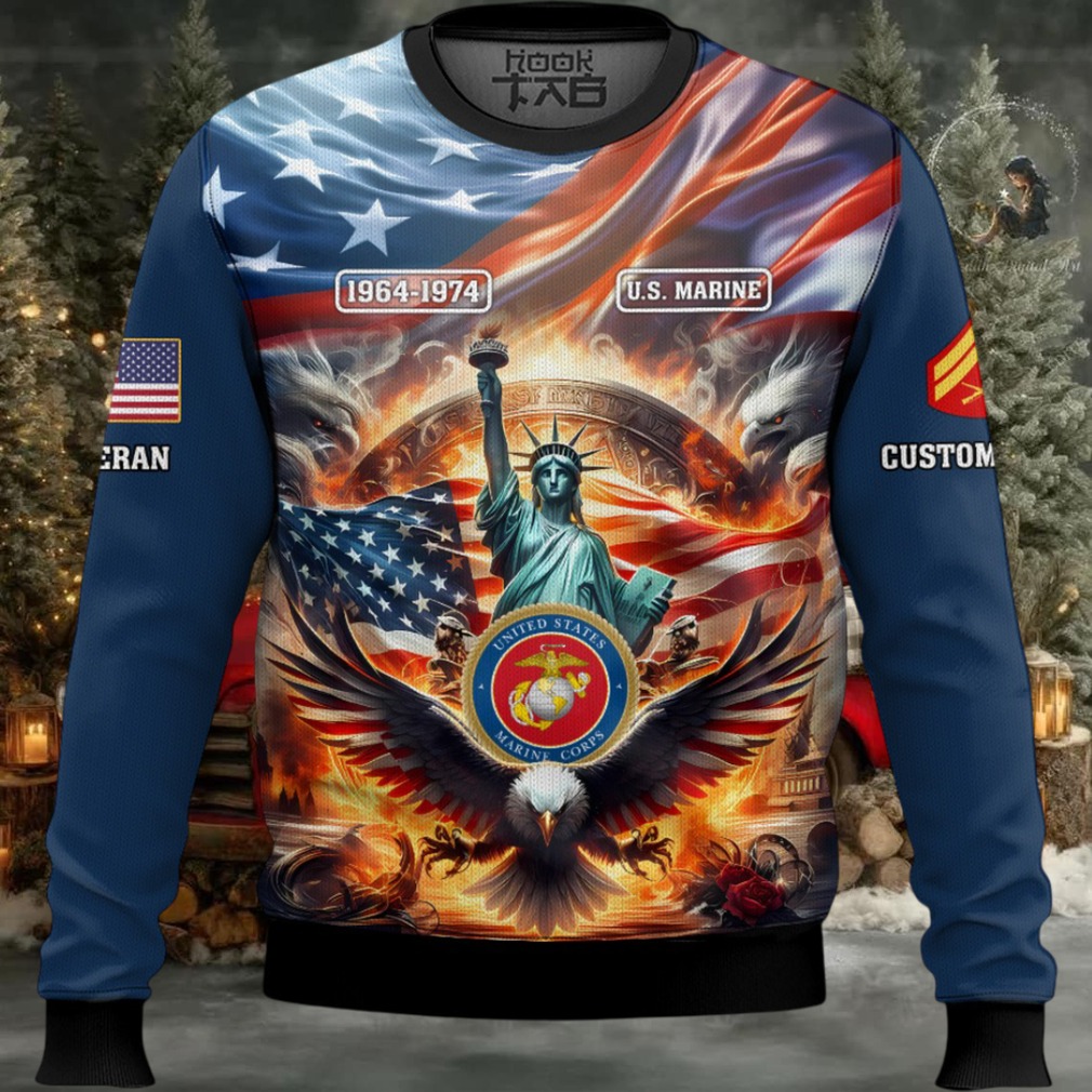 US Marine Corps Liberty Eagle – Custom Name, Rank And Years Of Service Ugly Sweater US Marine Corps Liberty Eagle – Custom Name, Rank And Years Of Service Ugly Sweater