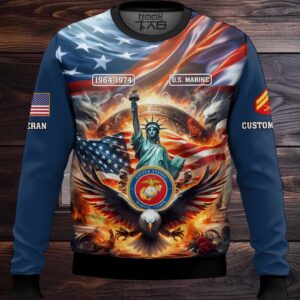 US Marine Corps Liberty Eagle – Custom Name, Rank And Years Of Service Ugly Sweater