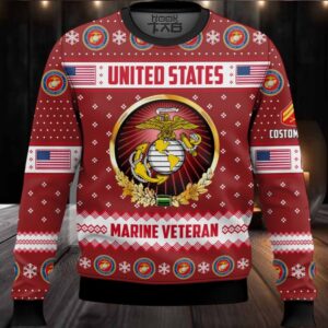 US Marine Corps Merry Christmas Brothers And Sisters – Custom Name And Rank Ugly Sweater