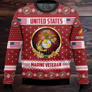 US Marine Corps Merry Christmas Brothers And Sisters – Custom Name And Rank Ugly Sweater