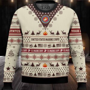 US Marine Corps Merry Christmas Brothers – Custom Name And Rank Ugly Sweater