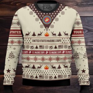 US Marine Corps Merry Christmas Brothers – Custom Name And Rank Ugly Sweater