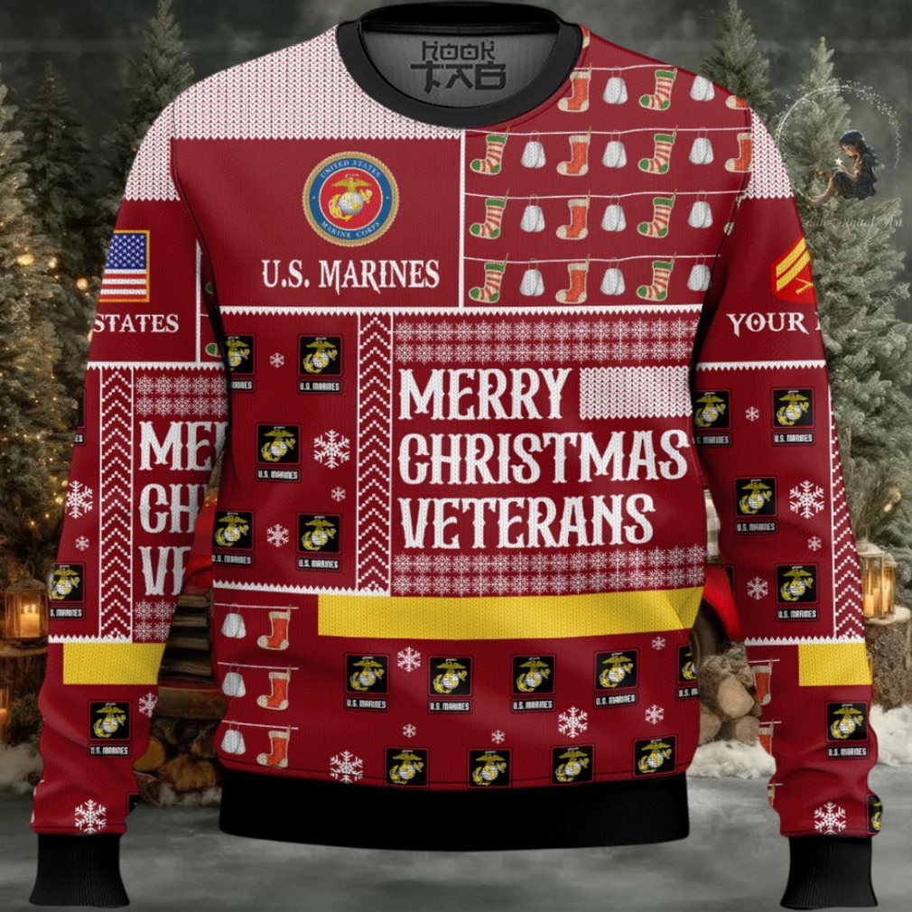 US Marine Corps Merry Christmas Veterans – Custom Name And Rank Ugly Sweater US Marine Corps Merry Christmas Veterans – Custom Name And Rank Ugly Sweater