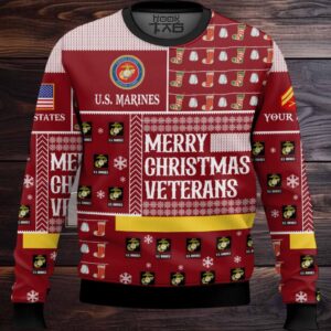US Marine Corps Merry Christmas Veterans – Custom Name And Rank Ugly Sweater