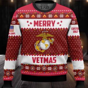 US Marine Corps Merry Vetmas – Custom Name And Years Of Service Ugly Sweater
