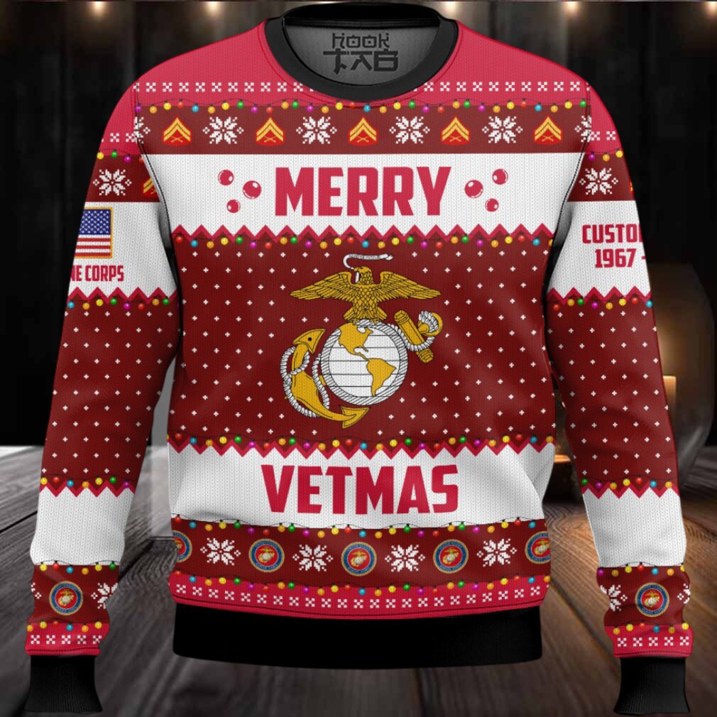 US Marine Corps Merry Vetmas – Custom Name And Years Of Service Ugly Sweater US Marine Corps Merry Vetmas – Custom Name And Years Of Service Ugly Sweater
