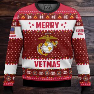 US Marine Corps Merry Vetmas – Custom Name And Years Of Service Ugly Sweater