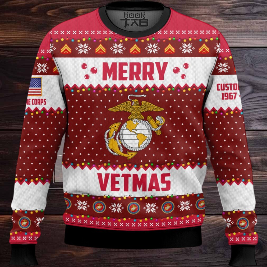US Marine Corps Merry Vetmas – Custom Name And Years Of Service Ugly Sweater US Marine Corps Merry Vetmas – Custom Name And Years Of Service Ugly Sweater