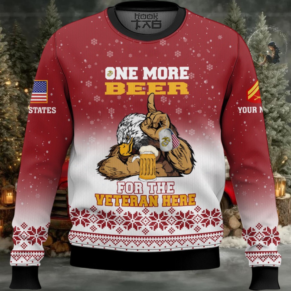 US Marine Corps One More Beer For The Veteran Here – Custom Name And Rank Ugly Sweater US Marine Corps One More Beer For The Veteran Here – Custom Name And Rank Ugly Sweater