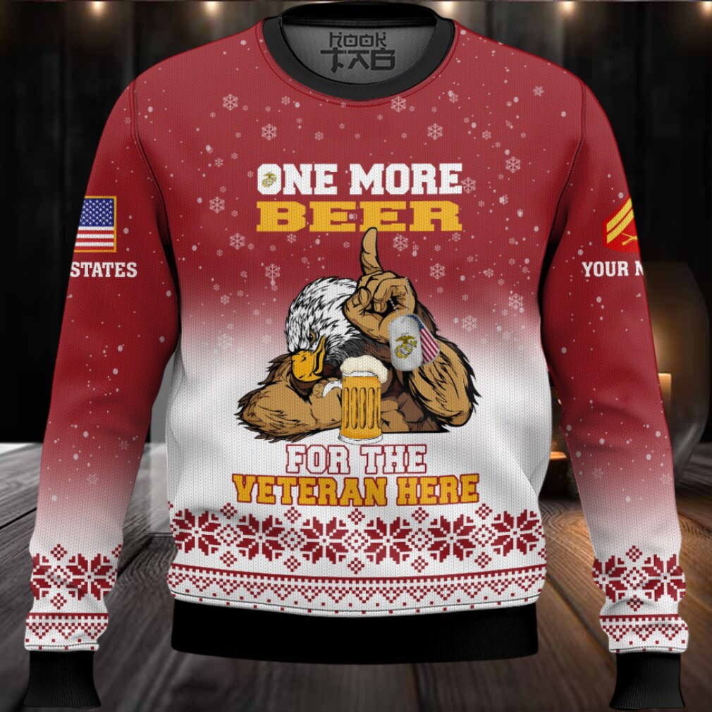 US Marine Corps One More Beer For The Veteran Here – Custom Name And Rank Ugly Sweater US Marine Corps One More Beer For The Veteran Here – Custom Name And Rank Ugly Sweater