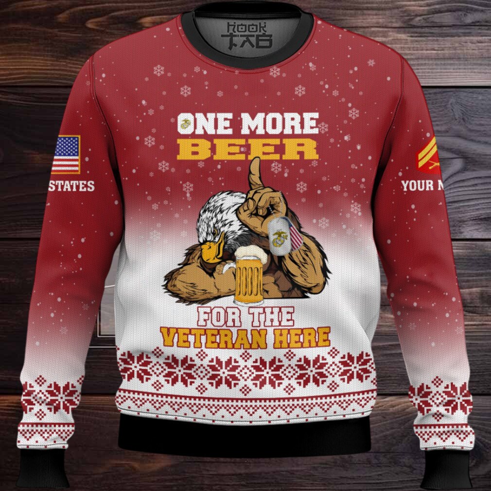 US Marine Corps One More Beer For The Veteran Here – Custom Name And Rank Ugly Sweater US Marine Corps One More Beer For The Veteran Here – Custom Name And Rank Ugly Sweater