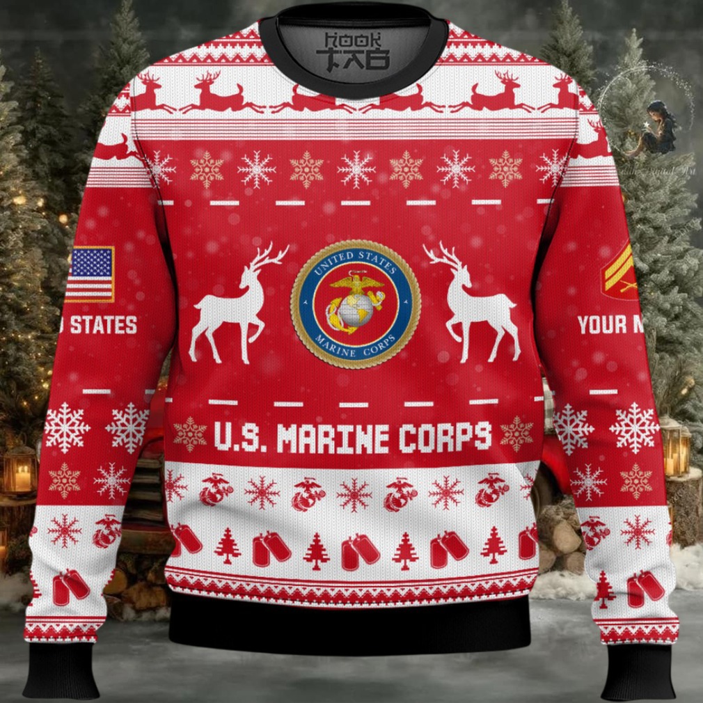 US Marine Corps This Christmas R.E.D – Custom Name And Rank Ugly Sweater US Marine Corps This Christmas R.E.D – Custom Name And Rank Ugly Sweater
