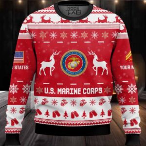 US Marine Corps This Christmas R.E.D – Custom Name And Rank Ugly Sweater