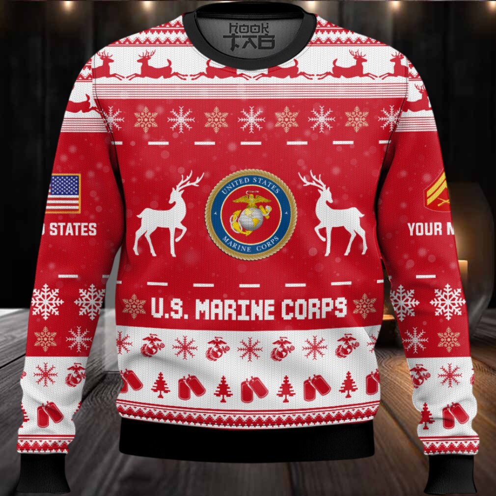US Marine Corps This Christmas R.E.D – Custom Name And Rank Ugly Sweater US Marine Corps This Christmas R.E.D – Custom Name And Rank Ugly Sweater