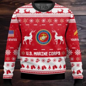 US Marine Corps This Christmas R.E.D – Custom Name And Rank Ugly Sweater