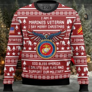 US Marine Corps Veteran Merry Christmas – Custom Name And Rank Ugly Sweater US Marine Corps Veteran Merry Christmas – Custom Name And Rank Ugly Sweater