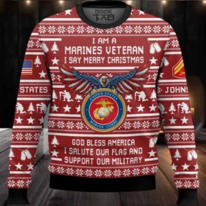 US Marine Corps Veteran Merry Christmas – Custom Name And Rank Ugly Sweater