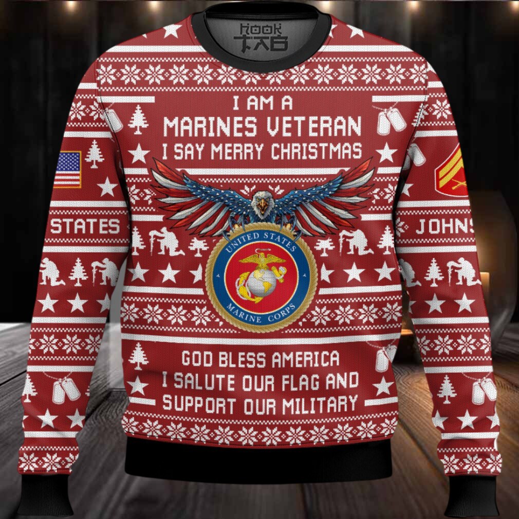 US Marine Corps Veteran Merry Christmas – Custom Name And Rank Ugly Sweater US Marine Corps Veteran Merry Christmas – Custom Name And Rank Ugly Sweater