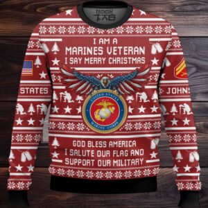 US Marine Corps Veteran Merry Christmas – Custom Name And Rank Ugly Sweater