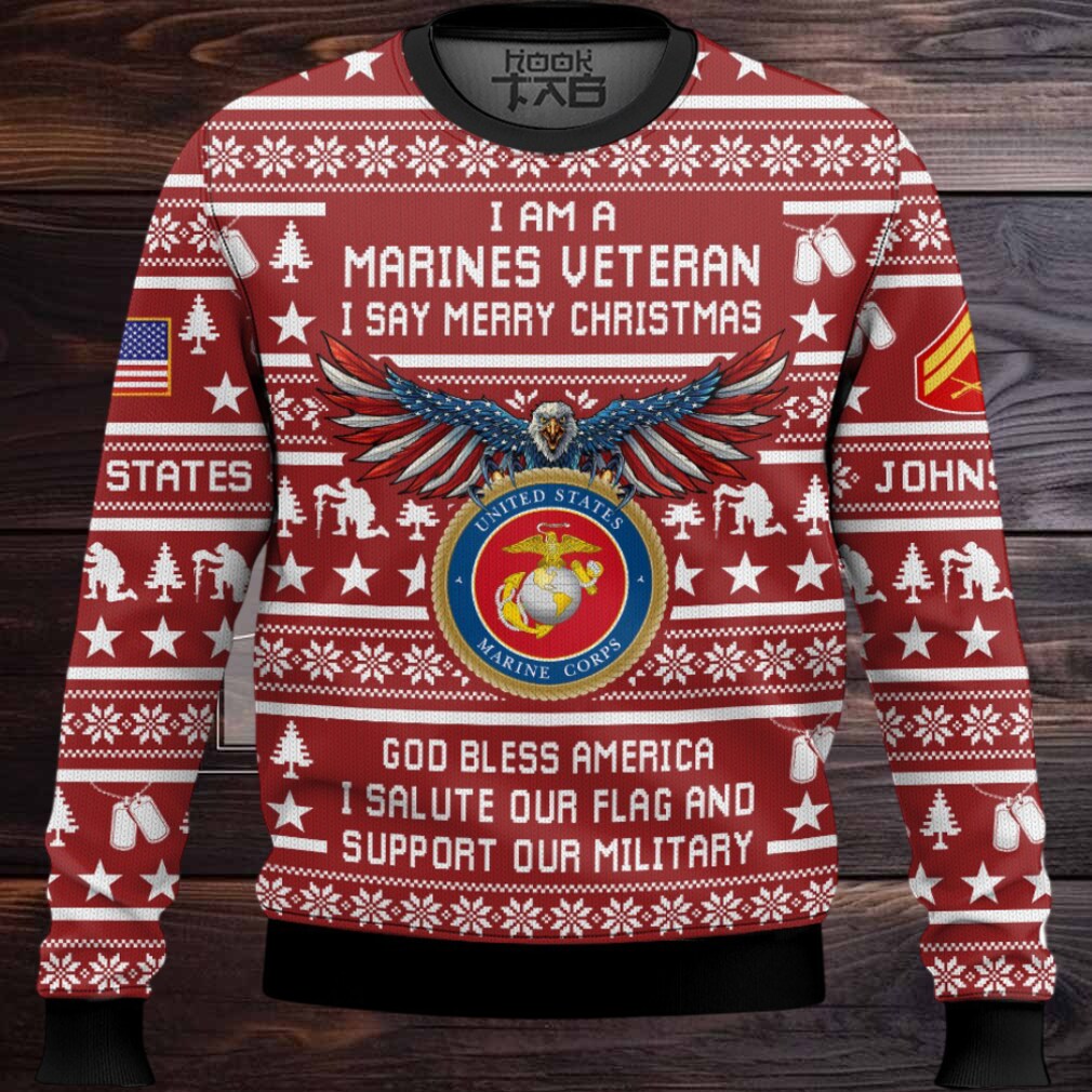 US Marine Corps Veteran Merry Christmas – Custom Name And Rank Ugly Sweater US Marine Corps Veteran Merry Christmas – Custom Name And Rank Ugly Sweater