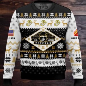 US Marine Corps Veterans – Custom Name, Rank And Years Of Service Ugly Sweater