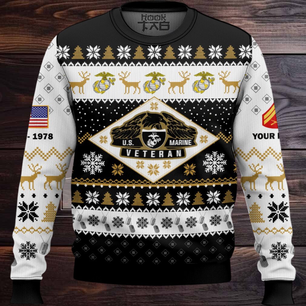 US Marine Corps Veterans – Custom Name, Rank And Years Of Service Ugly Sweater US Marine Corps Veterans – Custom Name, Rank And Years Of Service Ugly Sweater
