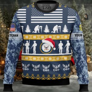 US Navy Be Nice To Veterans Remember Santa Is Always Watching – Custom Name And Rank Ugly Sweater US Navy Be Nice To Veterans Remember Santa Is Always Watching – Custom Name And Rank Ugly Sweater