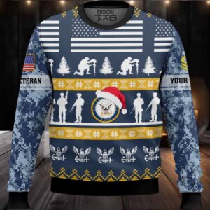 US Navy Be Nice To Veterans Remember Santa Is Always Watching – Custom Name And Rank Ugly Sweater