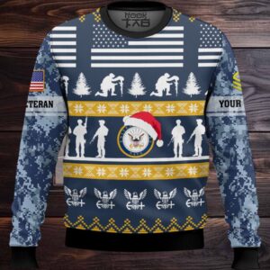 US Navy Be Nice To Veterans Remember Santa Is Always Watching – Custom Name And Rank Ugly Sweater