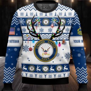 US Navy God Found The Strongest Men And Made Them Veteran – Custom Name And Rank Ugly Sweater