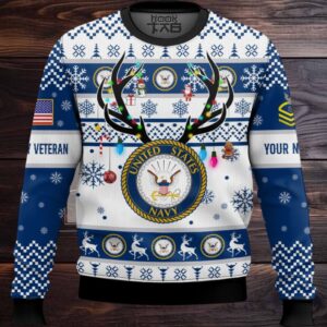 US Navy God Found The Strongest Men And Made Them Veteran – Custom Name And Rank Ugly Sweater