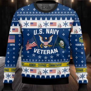 US Navy I Served My Country And Damn Proud Of It – Custom Name, Rank And Years Of Service Ugly Sweater
