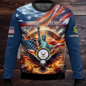 US Navy Liberty Eagle – Custom Name, Rank And Years Of Service Ugly Sweater