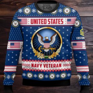 US Navy Merry Christmas Brothers And Sisters – Custom Name And Rank Ugly Sweater