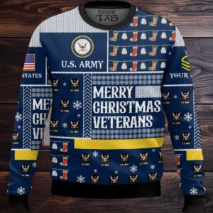 US Navy Merry Christmas Veterans – Custom Name And Rank Ugly Sweater