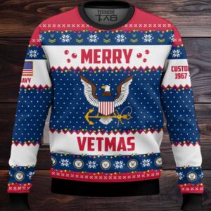 US Navy Merry Vetmas – Custom Name And Years Of Service Ugly Sweater