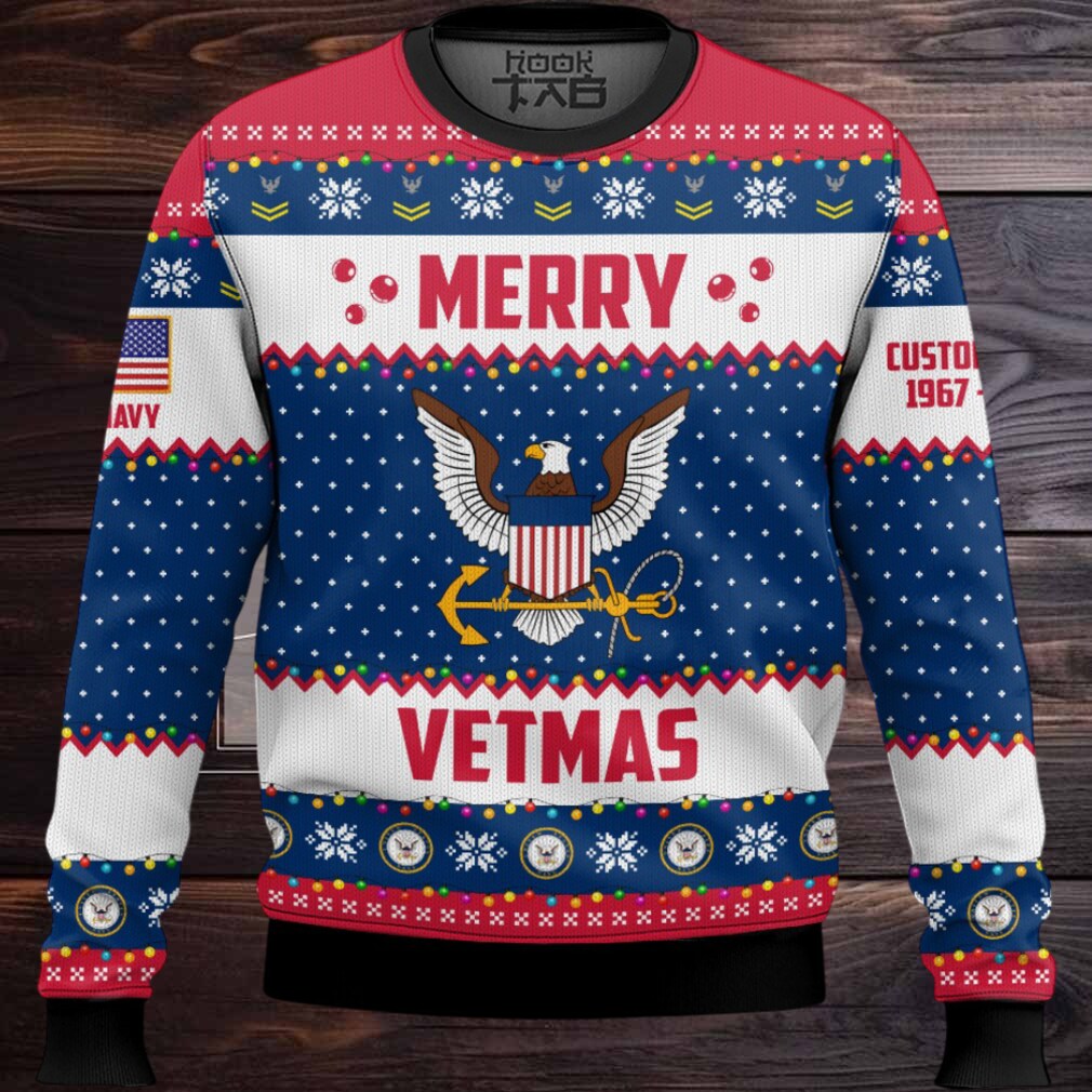US Navy Merry Vetmas – Custom Name And Years Of Service Ugly Sweater US Navy Merry Vetmas – Custom Name And Years Of Service Ugly Sweater