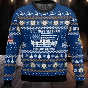 US Navy Merry Xmas Brothers And Sisters – Custom Name And Rank Ugly Sweater